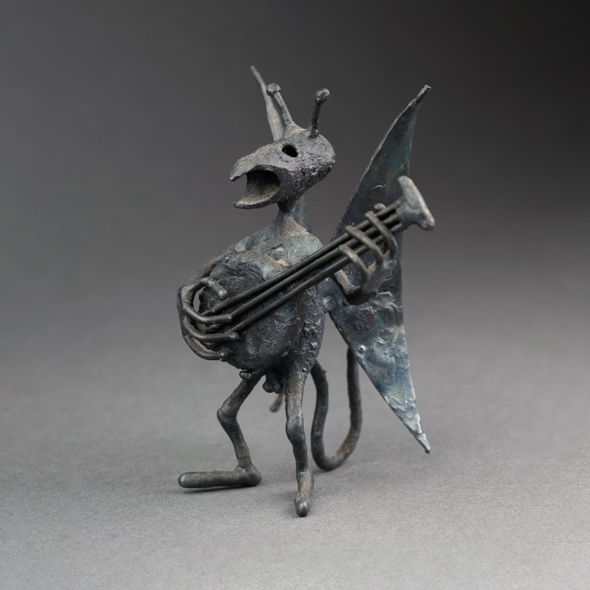 François Colette: "devil Playing The Banjo", Unique Welded Iron Sculpture Dated 1981-photo-2