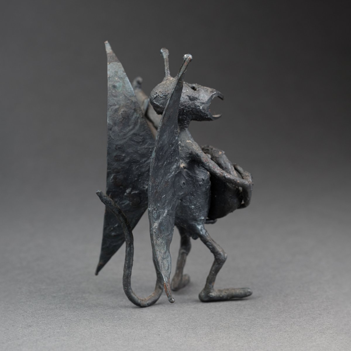 François Colette: "devil Playing The Banjo", Unique Welded Iron Sculpture Dated 1981-photo-1