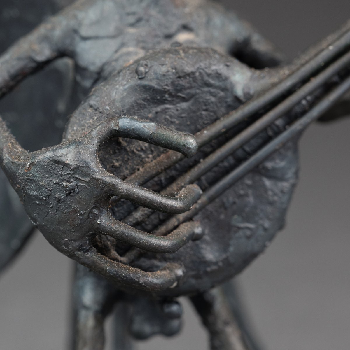 François Colette: "devil Playing The Banjo", Unique Welded Iron Sculpture Dated 1981-photo-4