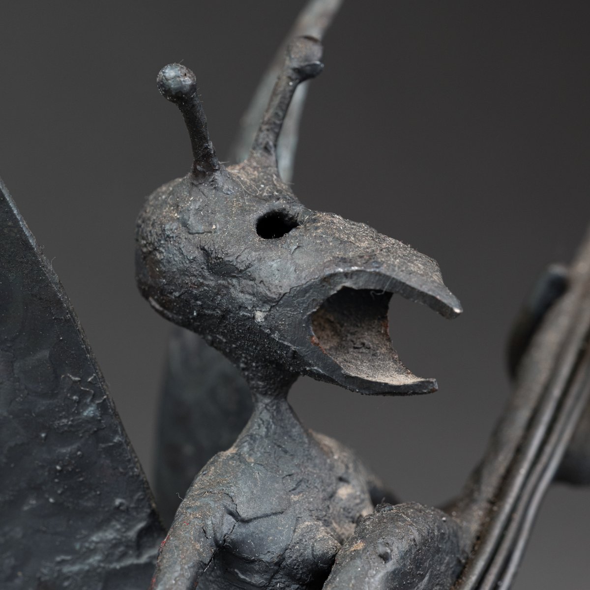 François Colette: "devil Playing The Banjo", Unique Welded Iron Sculpture Dated 1981-photo-6