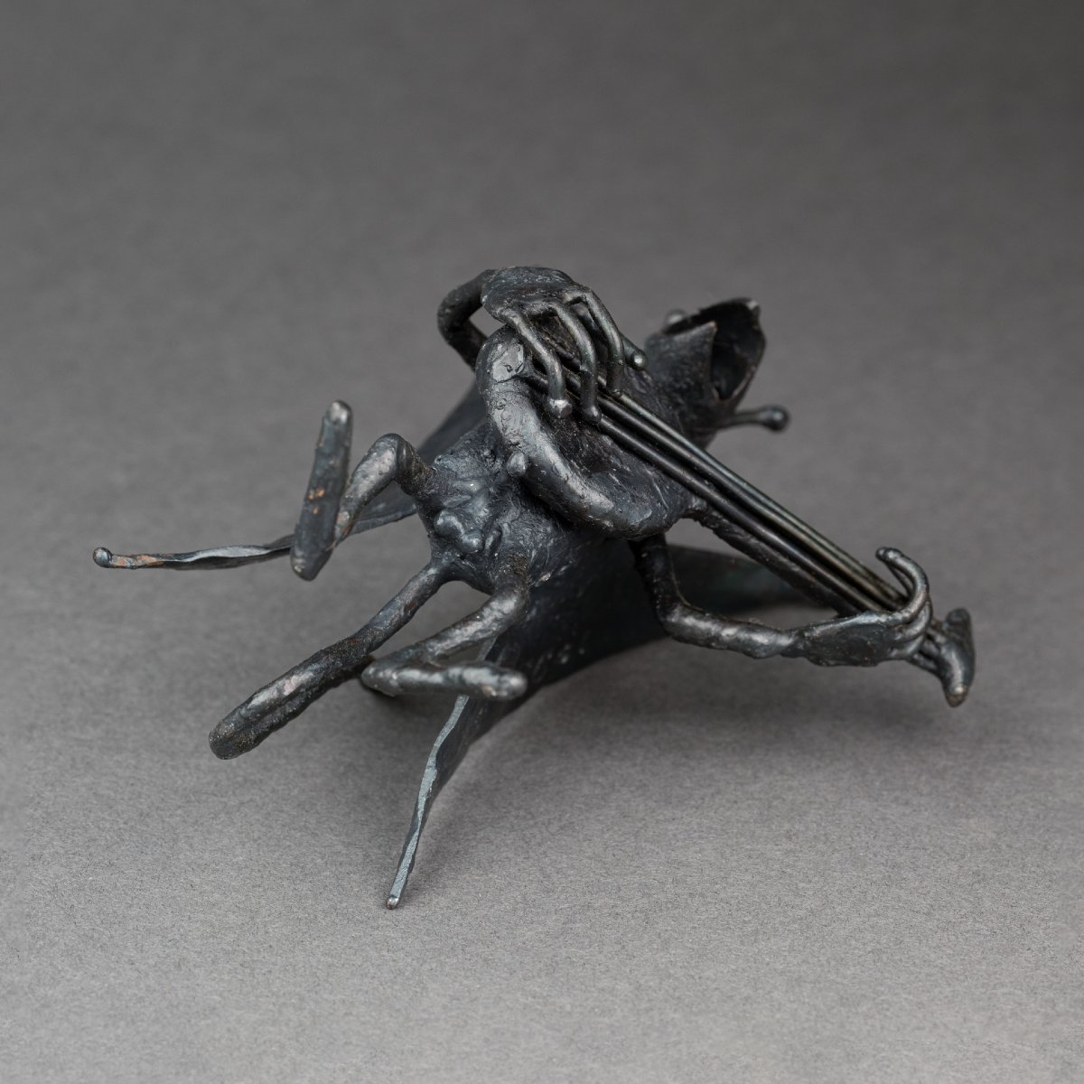 François Colette: "devil Playing The Banjo", Unique Welded Iron Sculpture Dated 1981-photo-8