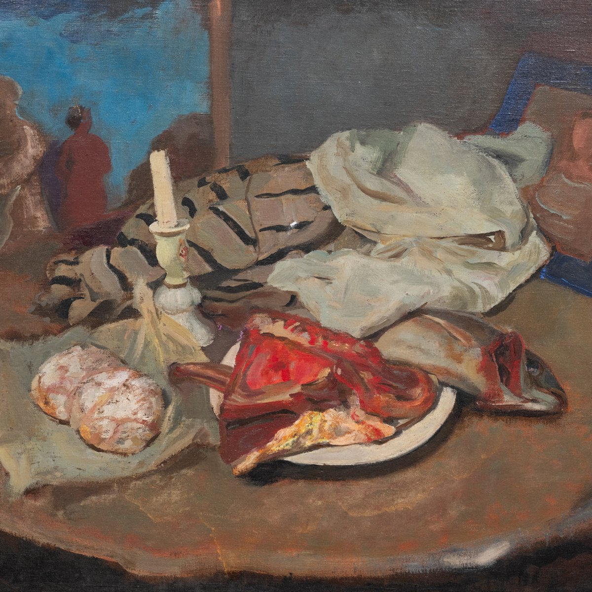 Charles Blanc: Large "still Life With Fish," Oil On Canvas, Framed, Circa 1950-photo-2