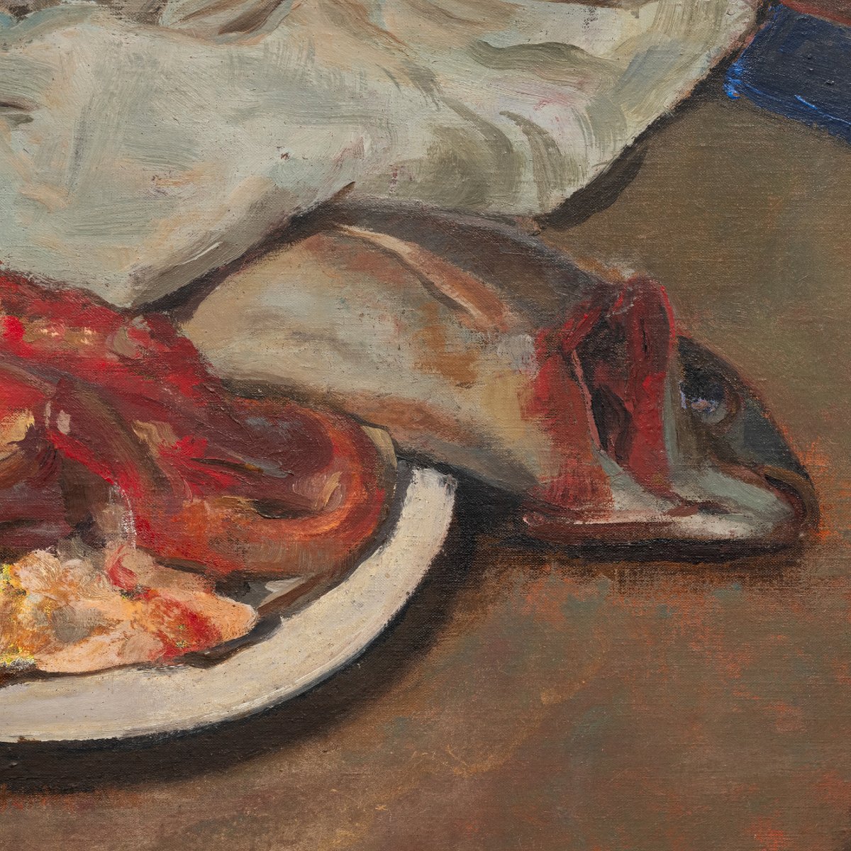 Charles Blanc: Large "still Life With Fish," Oil On Canvas, Framed, Circa 1950-photo-3