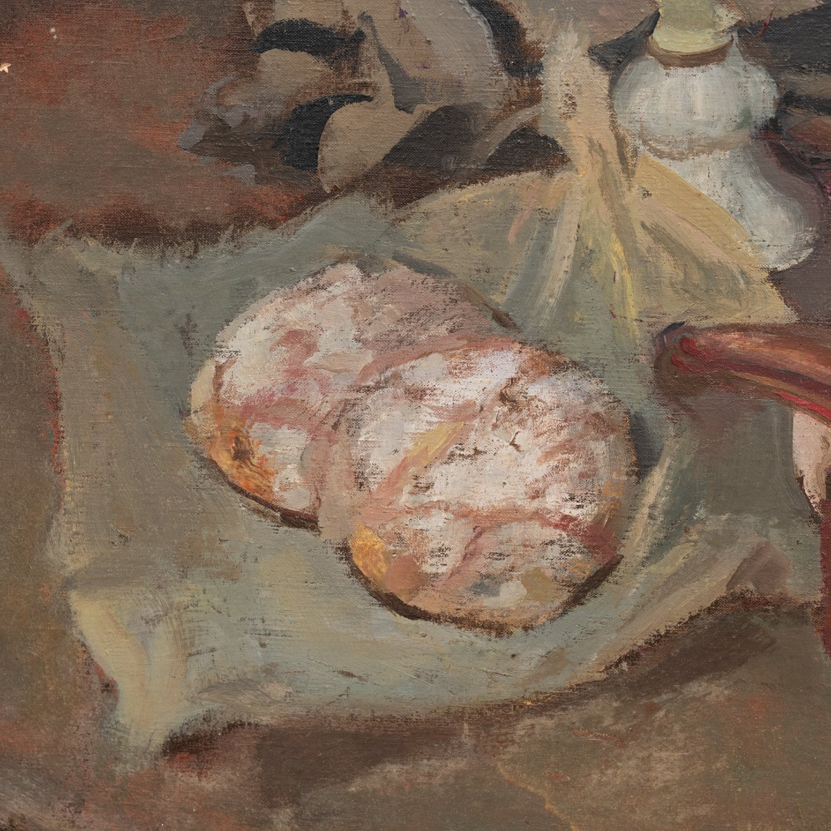 Charles Blanc: Large "still Life With Fish," Oil On Canvas, Framed, Circa 1950-photo-1
