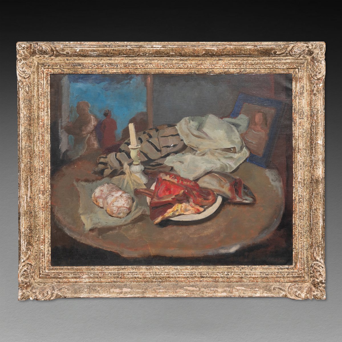 Charles Blanc: Large "still Life With Fish," Oil On Canvas, Framed, Circa 1950
