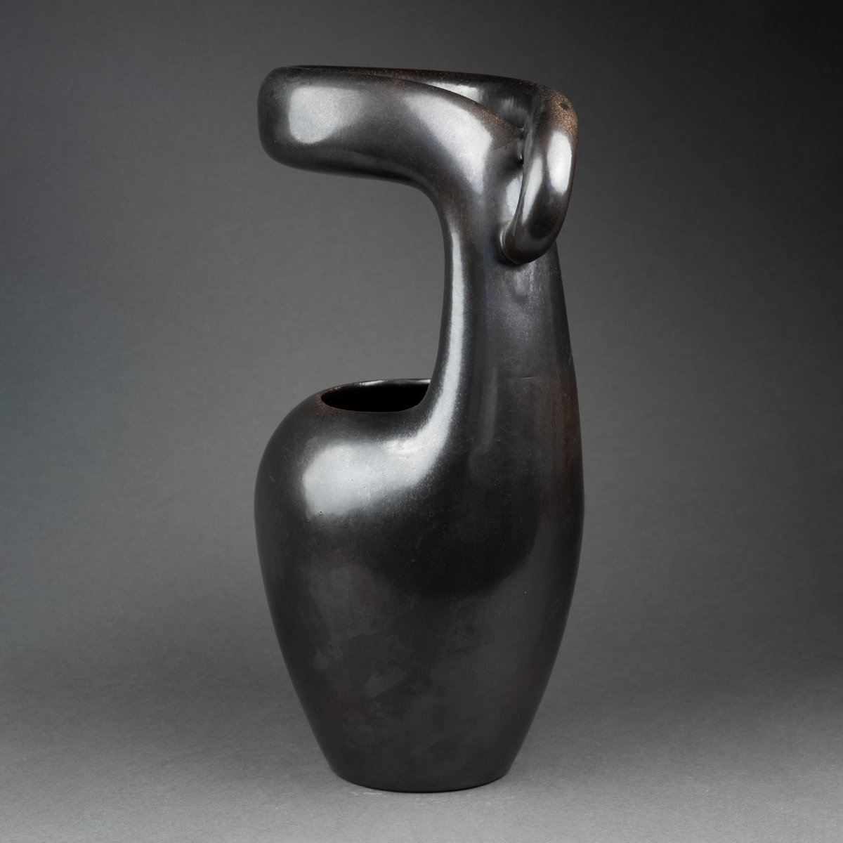 Large, Free-form Ceramic Vase With Black Glaze From The 1950s–1970s-photo-4