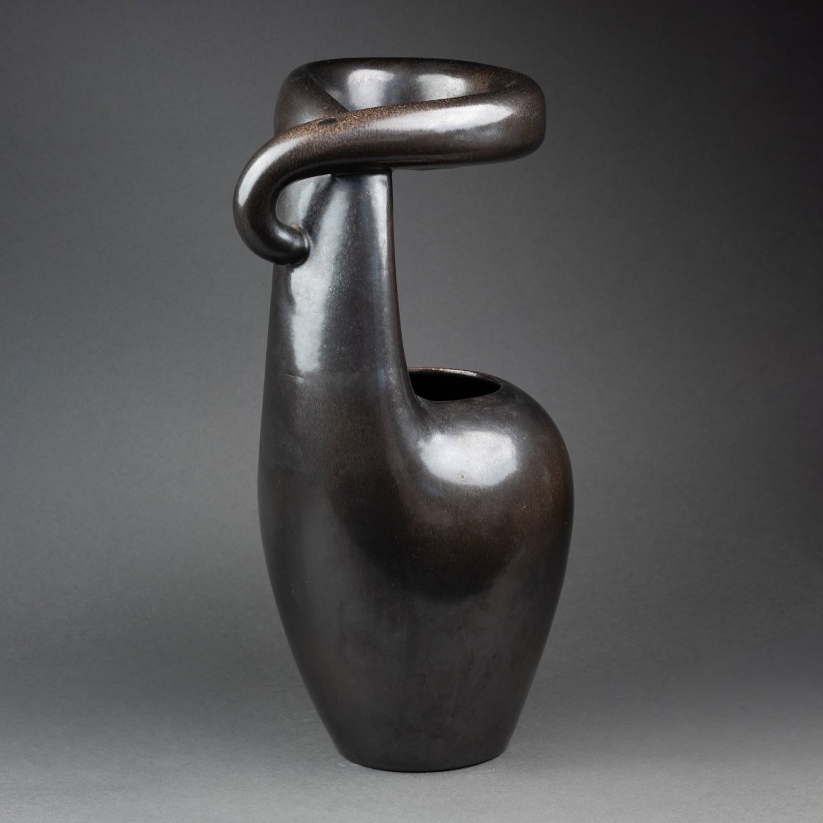 Large, Free-form Ceramic Vase With Black Glaze From The 1950s–1970s-photo-1