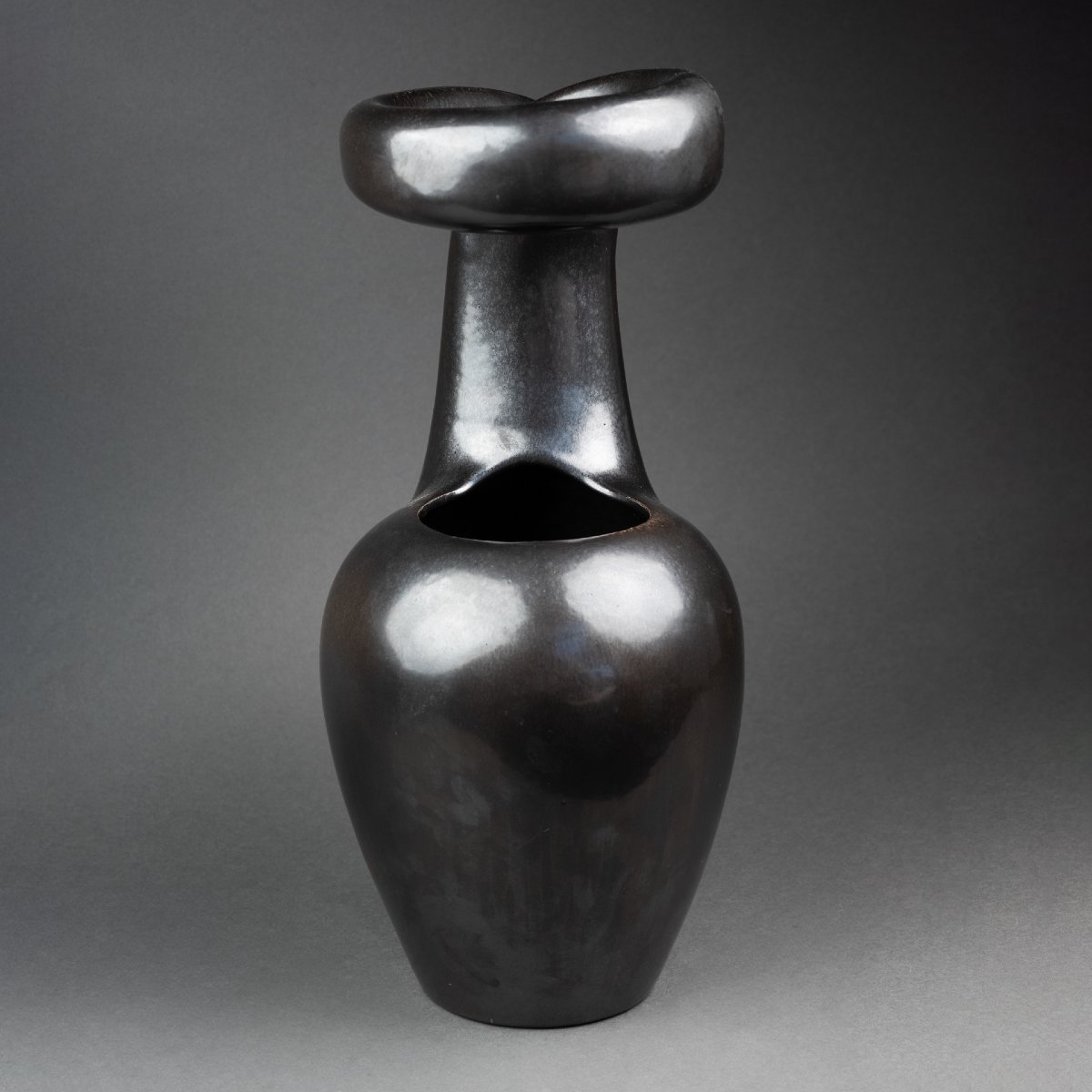 Large, Free-form Ceramic Vase With Black Glaze From The 1950s–1970s-photo-4