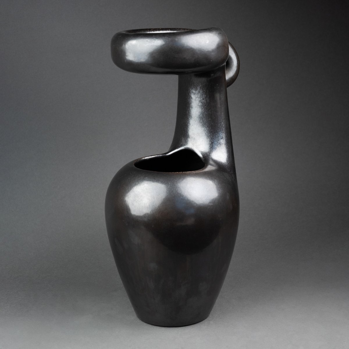 Large, Free-form Ceramic Vase With Black Glaze From The 1950s–1970s-photo-5