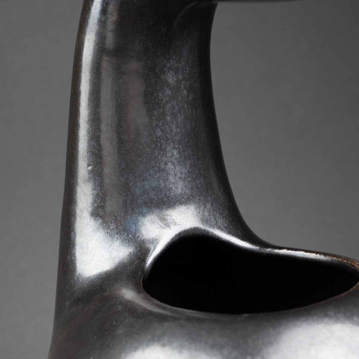 Large, Free-form Ceramic Vase With Black Glaze From The 1950s–1970s-photo-7