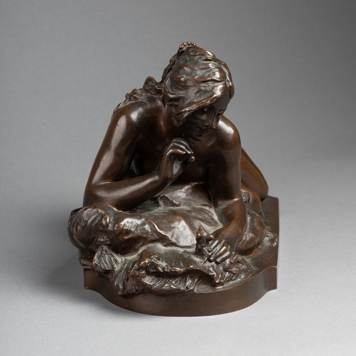 F. Faivre: "the Cat Transformed Into A Woman," Patinated Bronze Sculpture, Circa 1900-photo-4