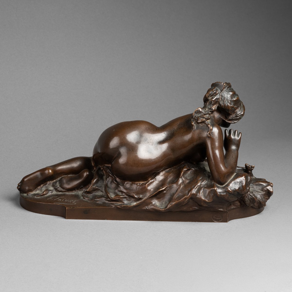 F. Faivre: "the Cat Transformed Into A Woman," Patinated Bronze Sculpture, Circa 1900-photo-1