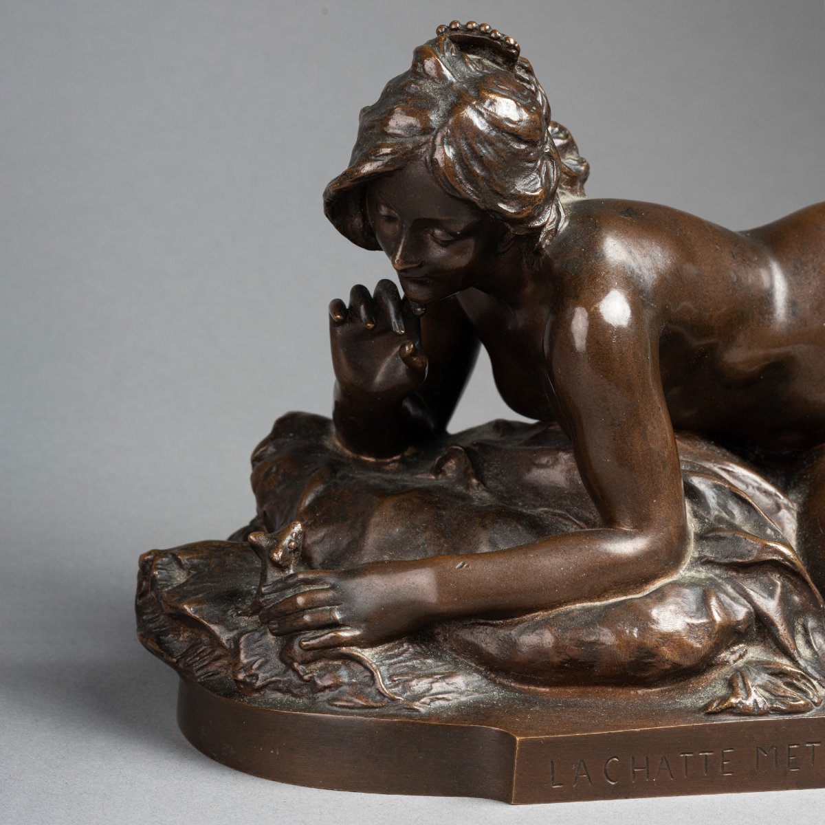 F. Faivre: "the Cat Transformed Into A Woman," Patinated Bronze Sculpture, Circa 1900-photo-3