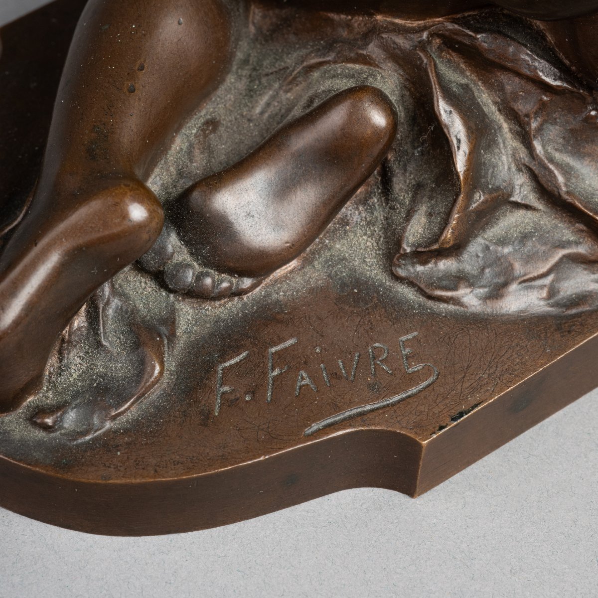 F. Faivre: "the Cat Transformed Into A Woman," Patinated Bronze Sculpture, Circa 1900-photo-5
