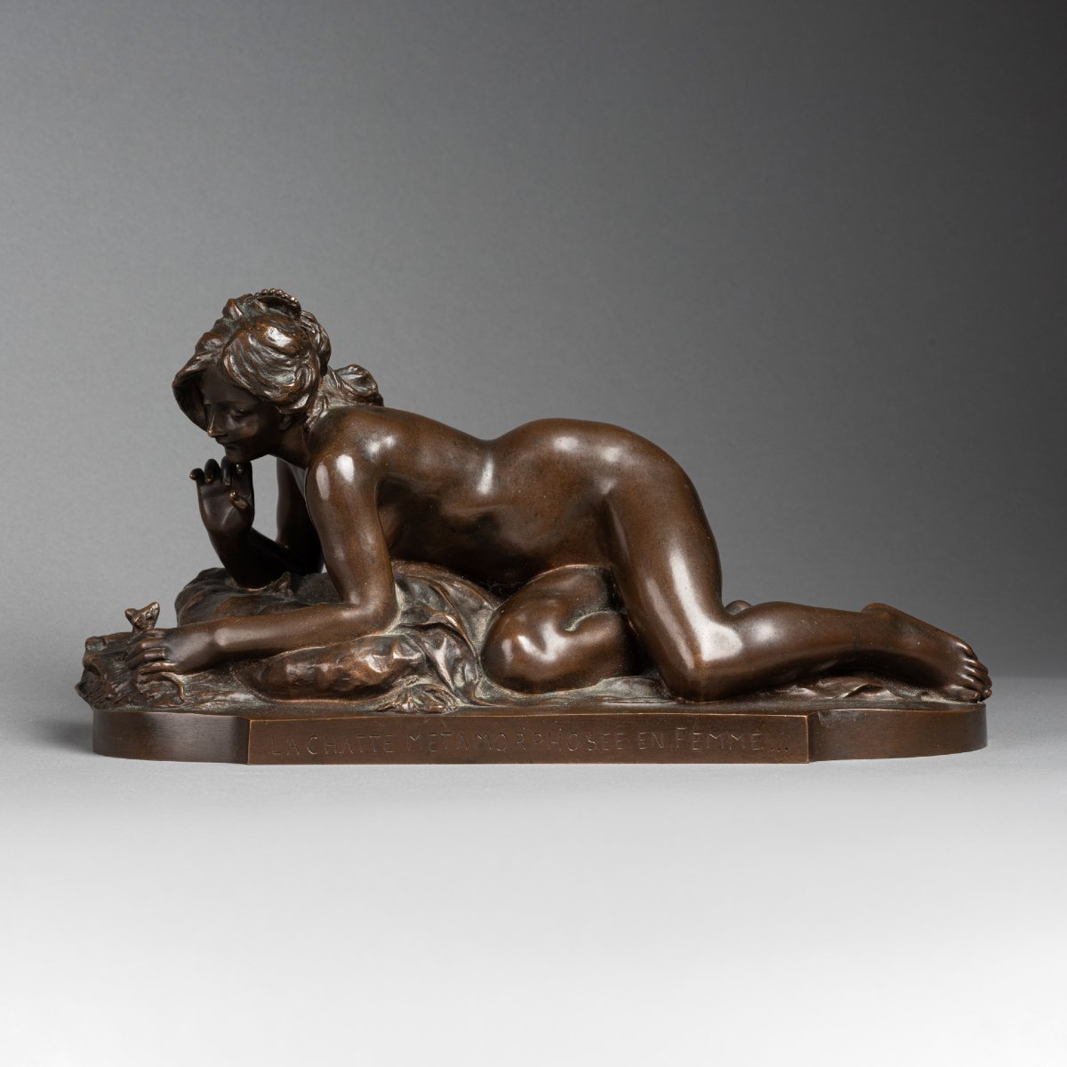 F. Faivre: "the Cat Transformed Into A Woman," Patinated Bronze Sculpture, Circa 1900