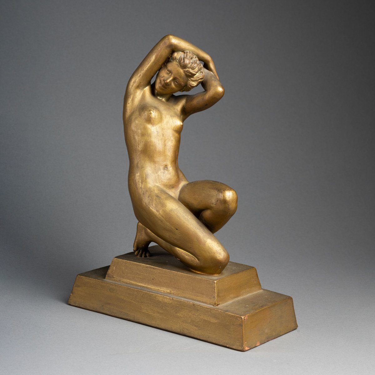 D. Daniel : "Baigneuse", Sculpture en terre cuite patinée - Art Déco-photo-2