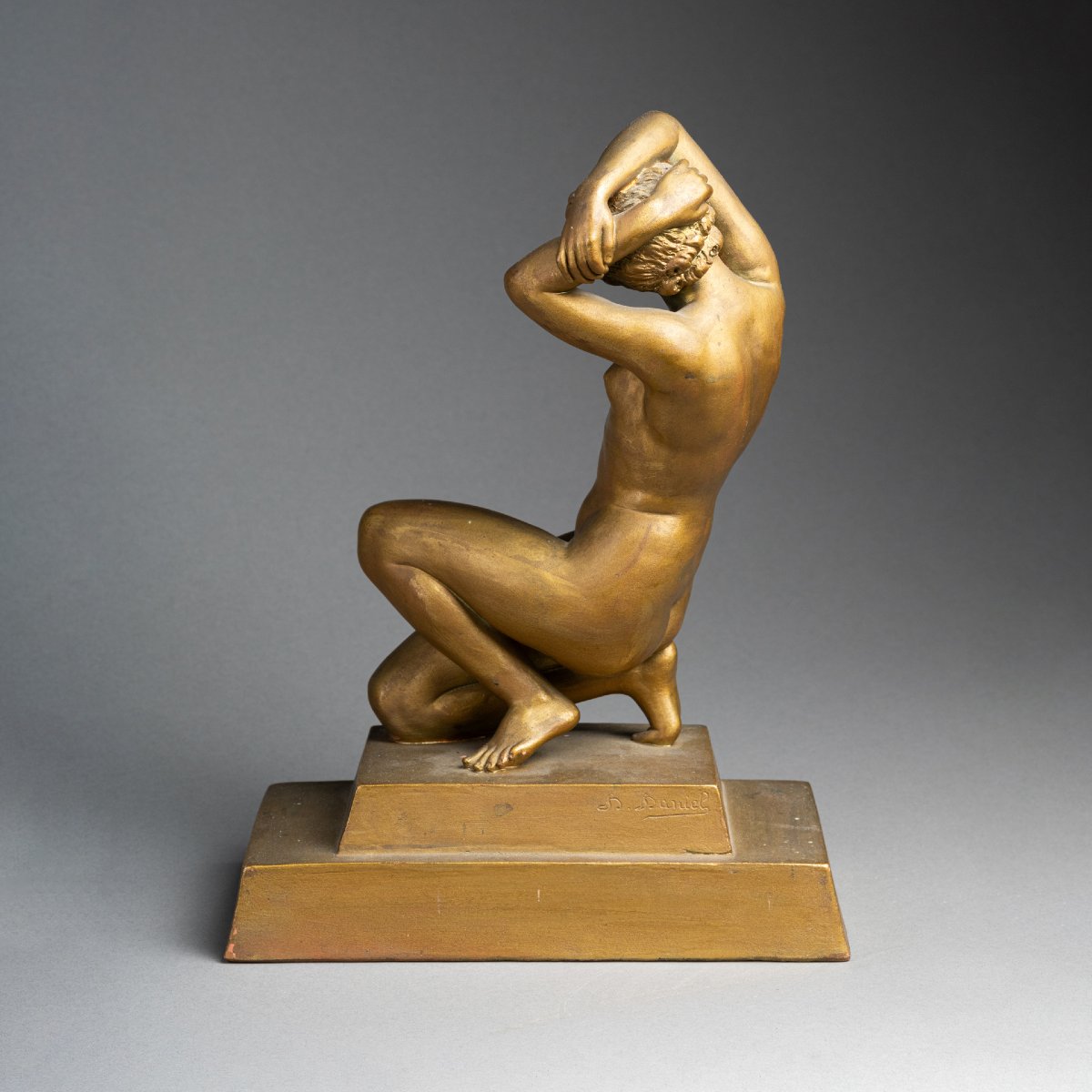 D. Daniel : "Baigneuse", Sculpture en terre cuite patinée - Art Déco-photo-1