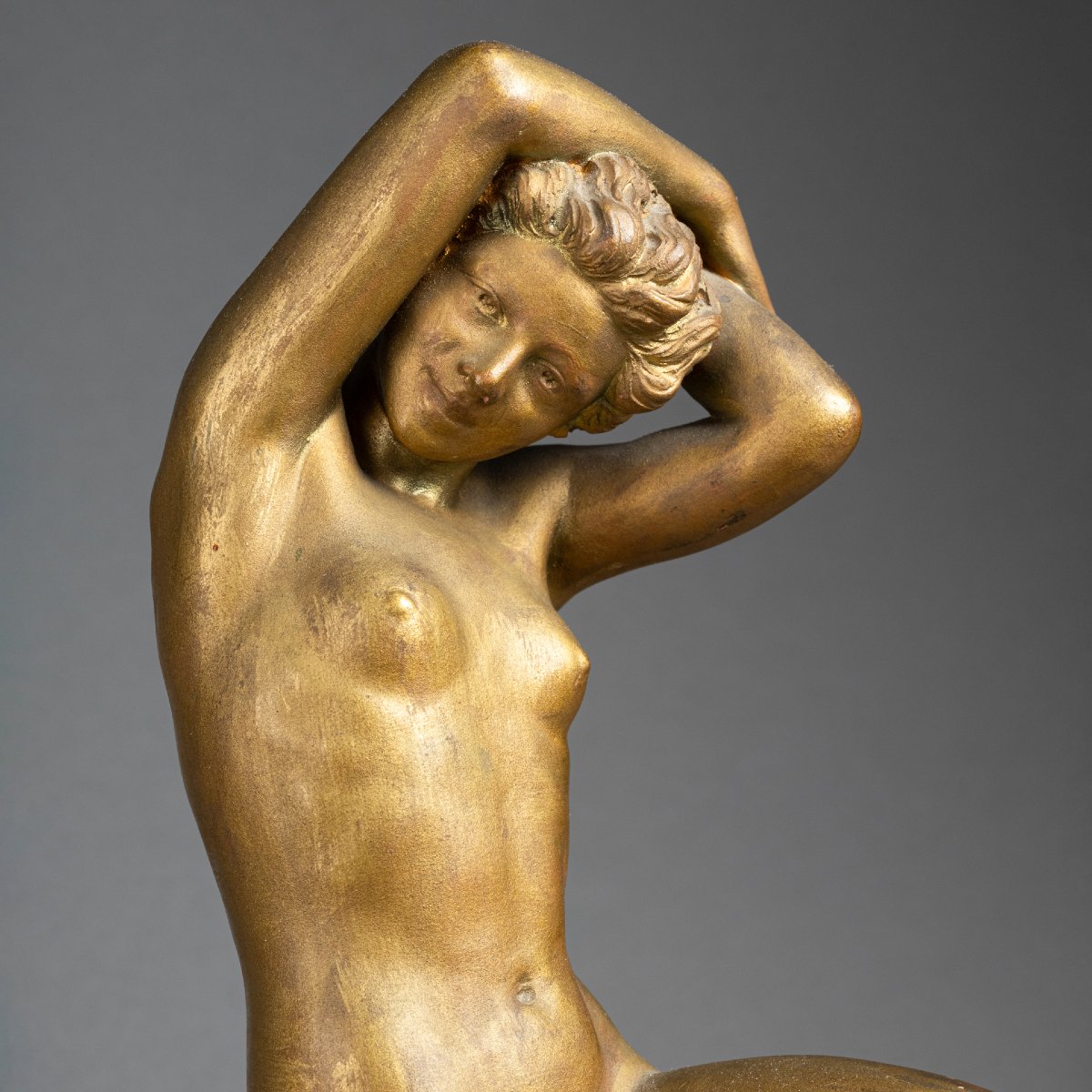 D. Daniel : "Baigneuse", Sculpture en terre cuite patinée - Art Déco-photo-2