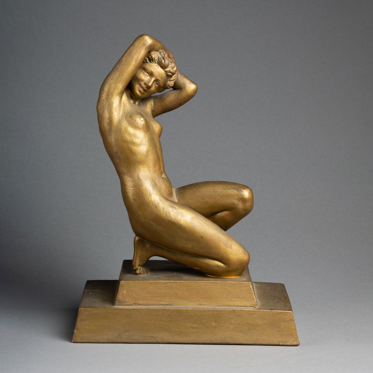 D. Daniel : "Baigneuse", Sculpture en terre cuite patinée - Art Déco