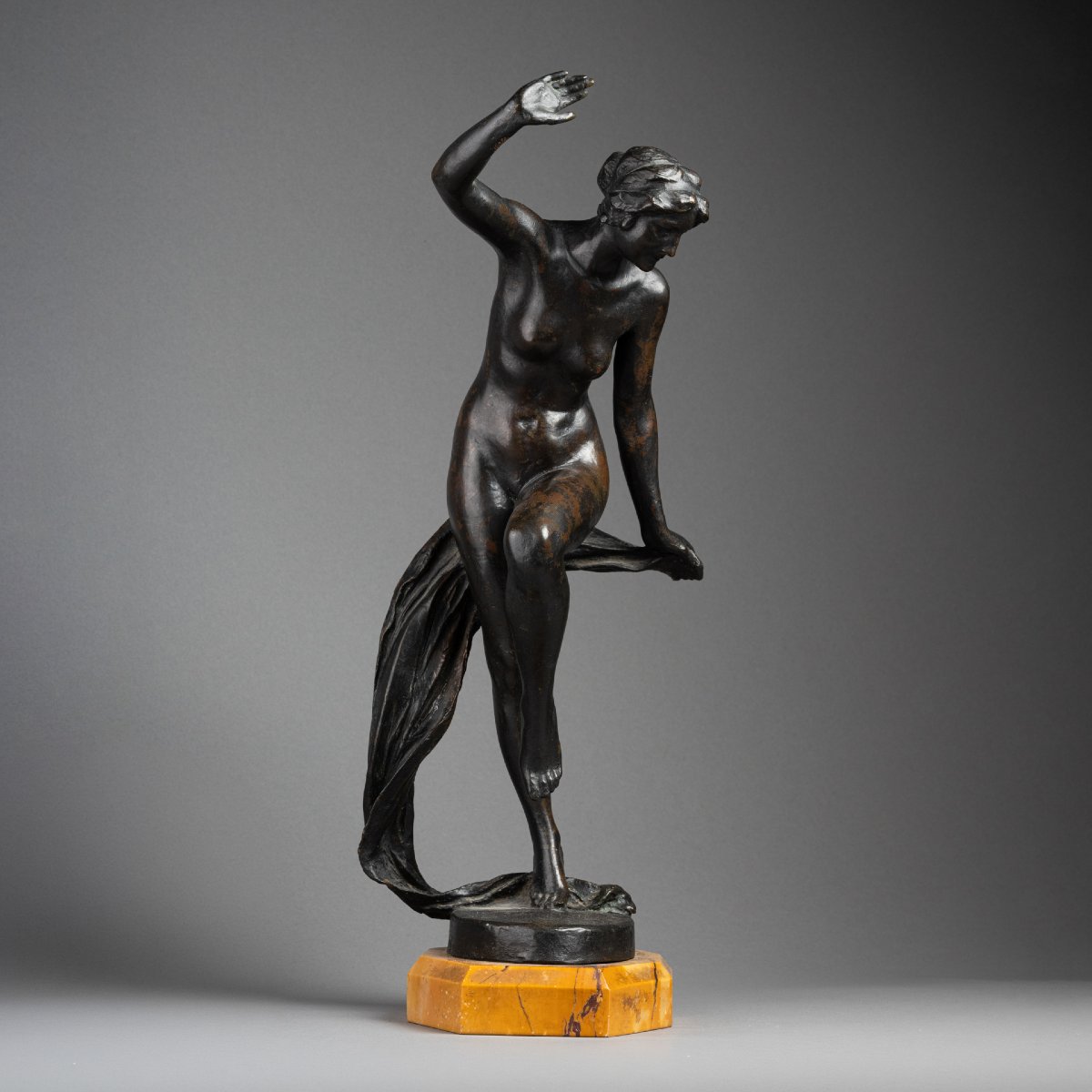 R. Roussel De Préville: "nude Dancer With A Veil," Bronze Sculpture, Ca. 1910-photo-2