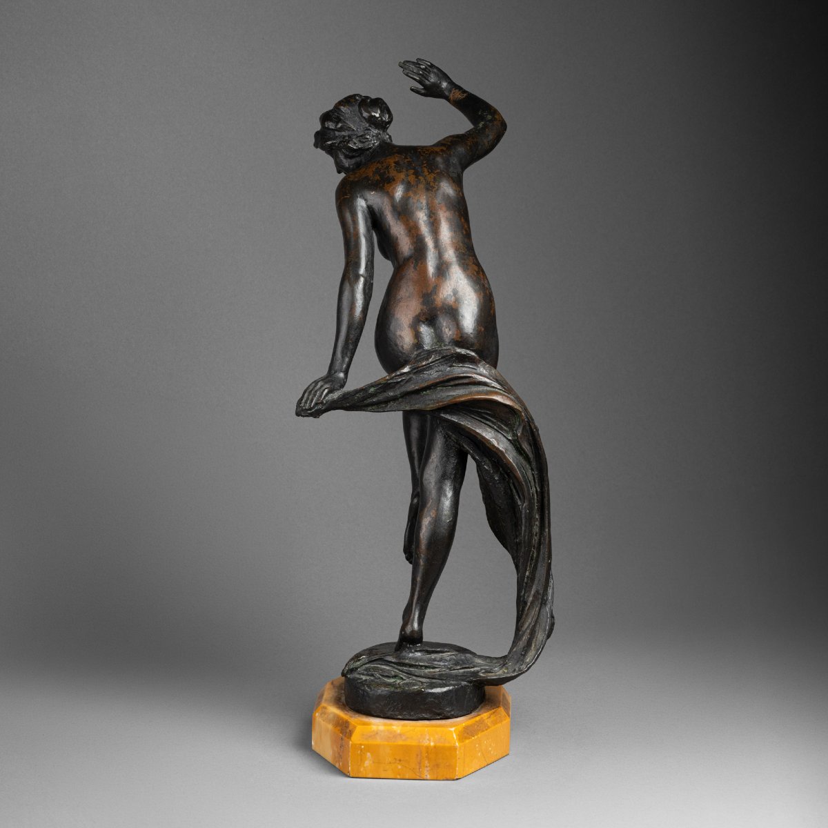 R. Roussel De Préville: "nude Dancer With A Veil," Bronze Sculpture, Ca. 1910-photo-1