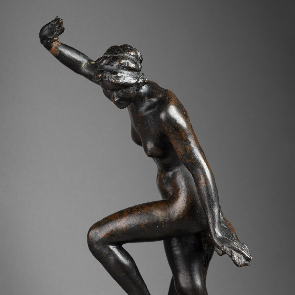 R. Roussel De Préville: "nude Dancer With A Veil," Bronze Sculpture, Ca. 1910-photo-3