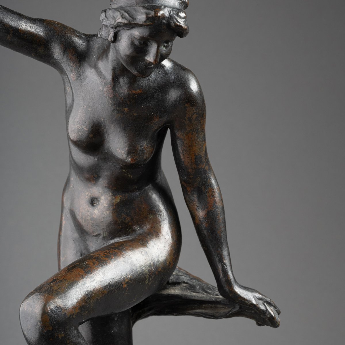 R. Roussel De Préville: "nude Dancer With A Veil," Bronze Sculpture, Ca. 1910-photo-4