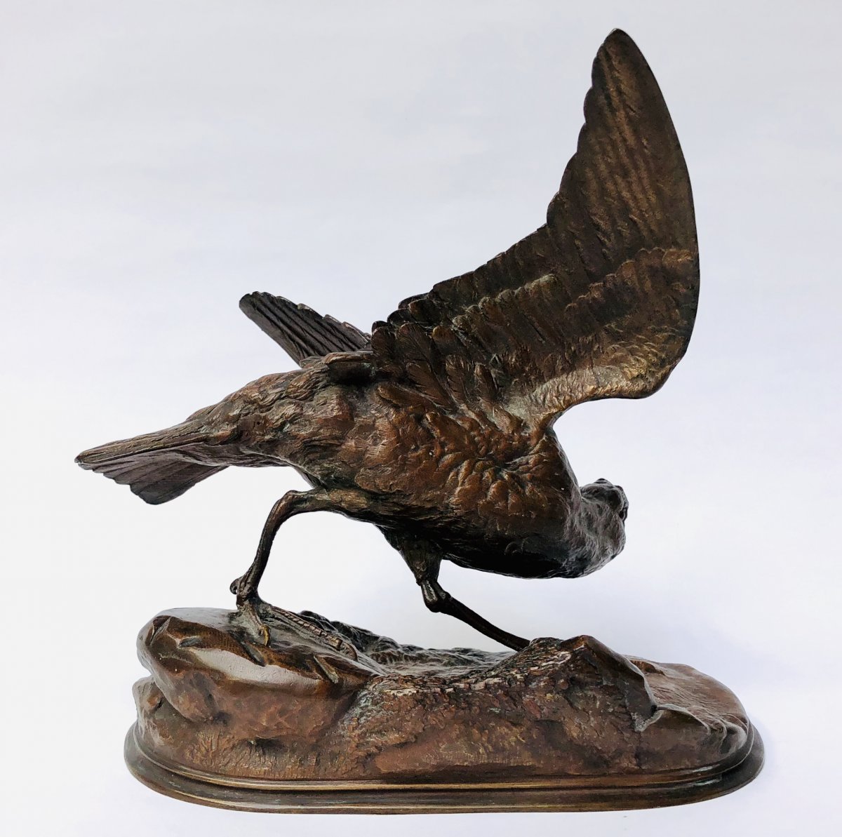 A.leonard: Bronze Sculpture Of A Woodcock In Flight-photo-4