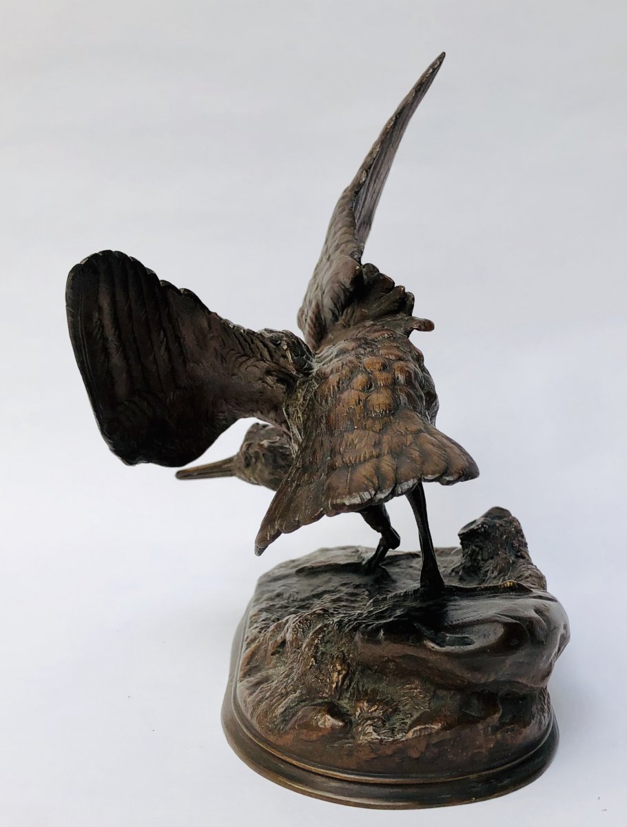 A.leonard: Bronze Sculpture Of A Woodcock In Flight-photo-3