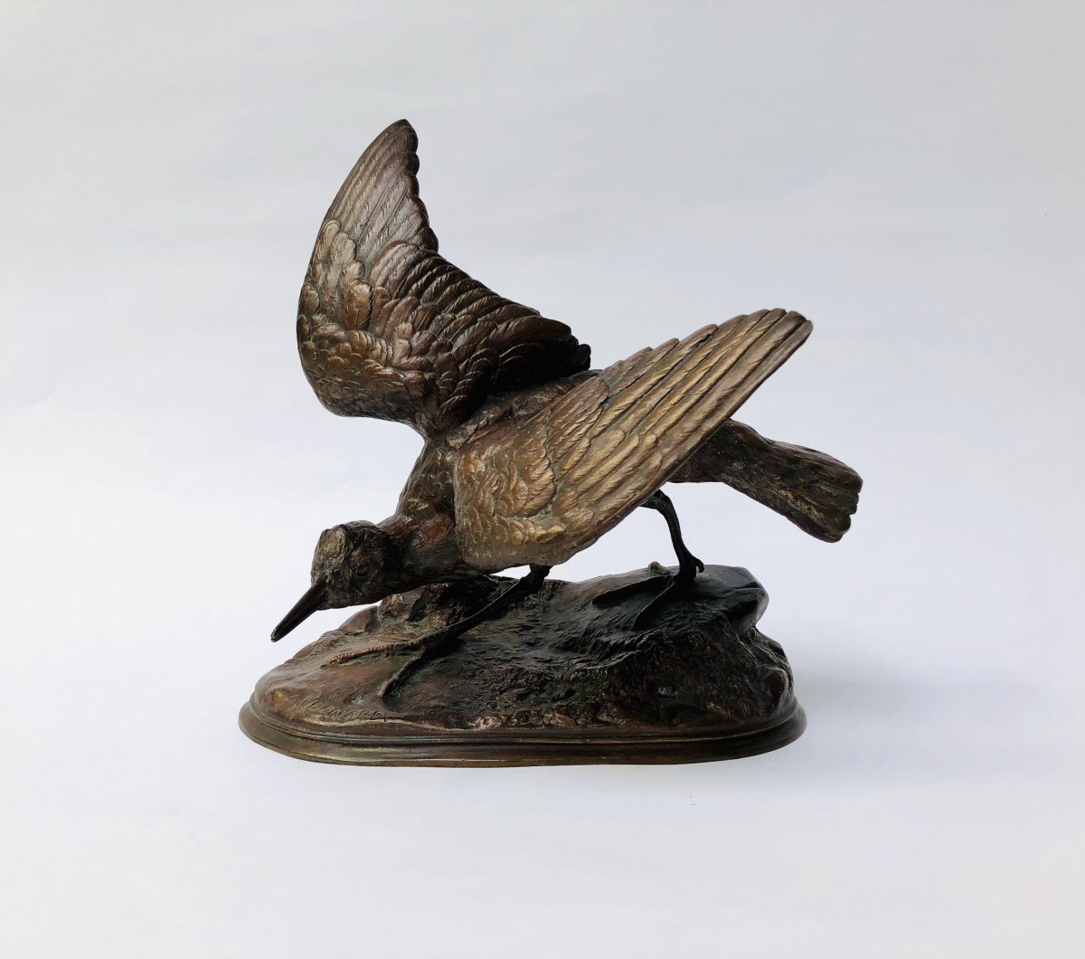 A.leonard : Sculpture En Bronze D’une Bécasse à L’envol 