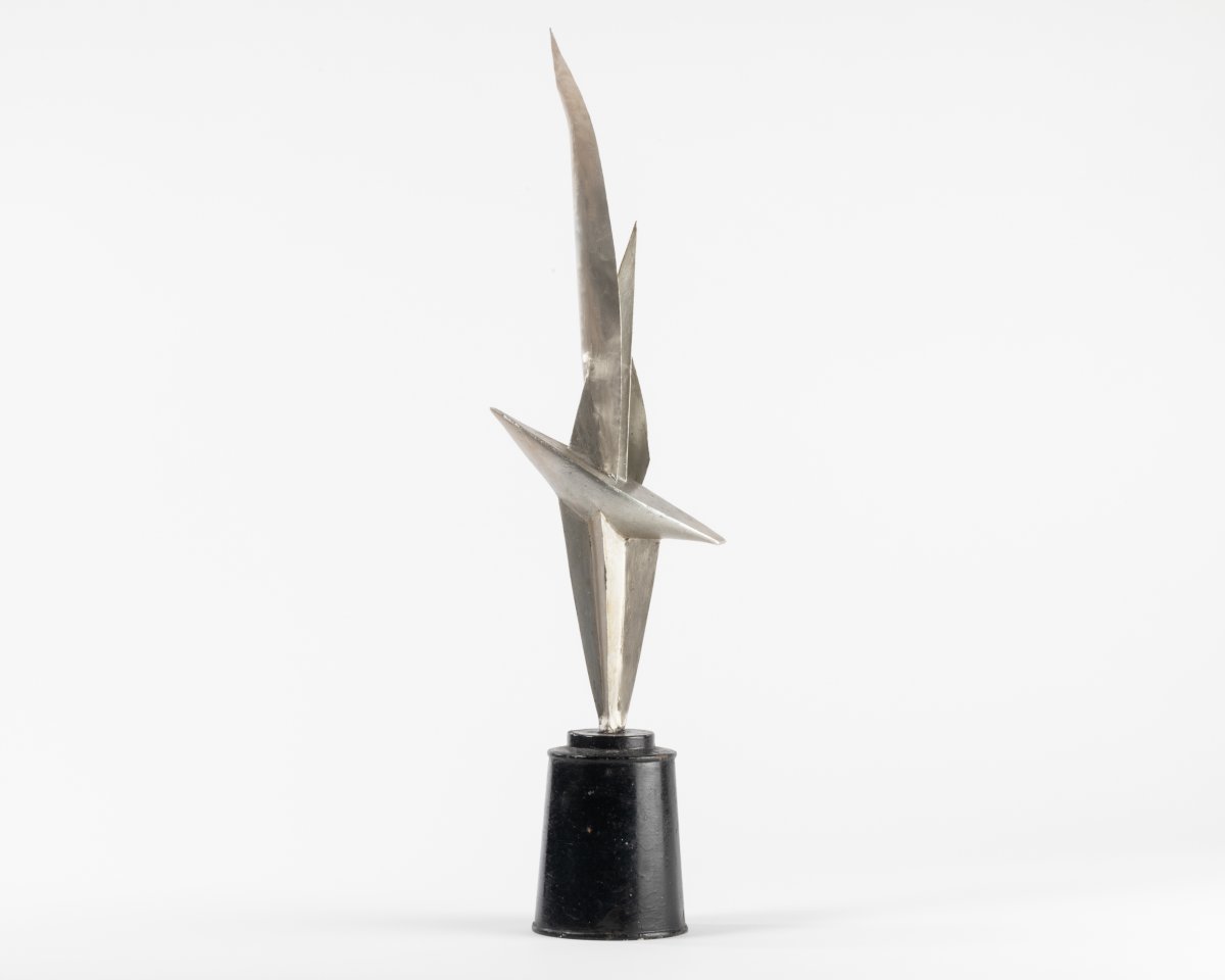 Nino Franchina (1912-1988) Abstract Sculpture Signed Dated 54. Silver & Black Lacquered Metal-photo-2