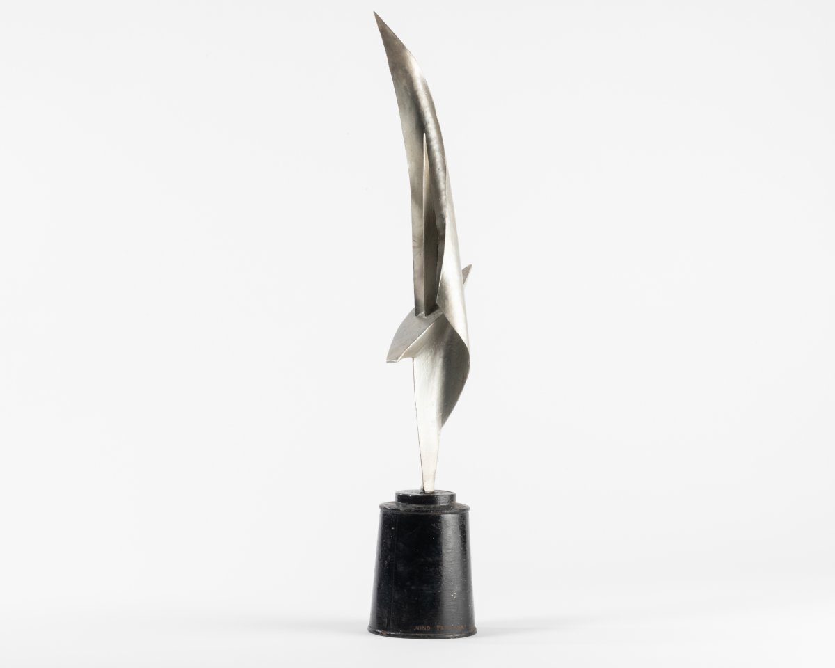 Nino Franchina (1912-1988) Abstract Sculpture Signed Dated 54. Silver & Black Lacquered Metal-photo-3