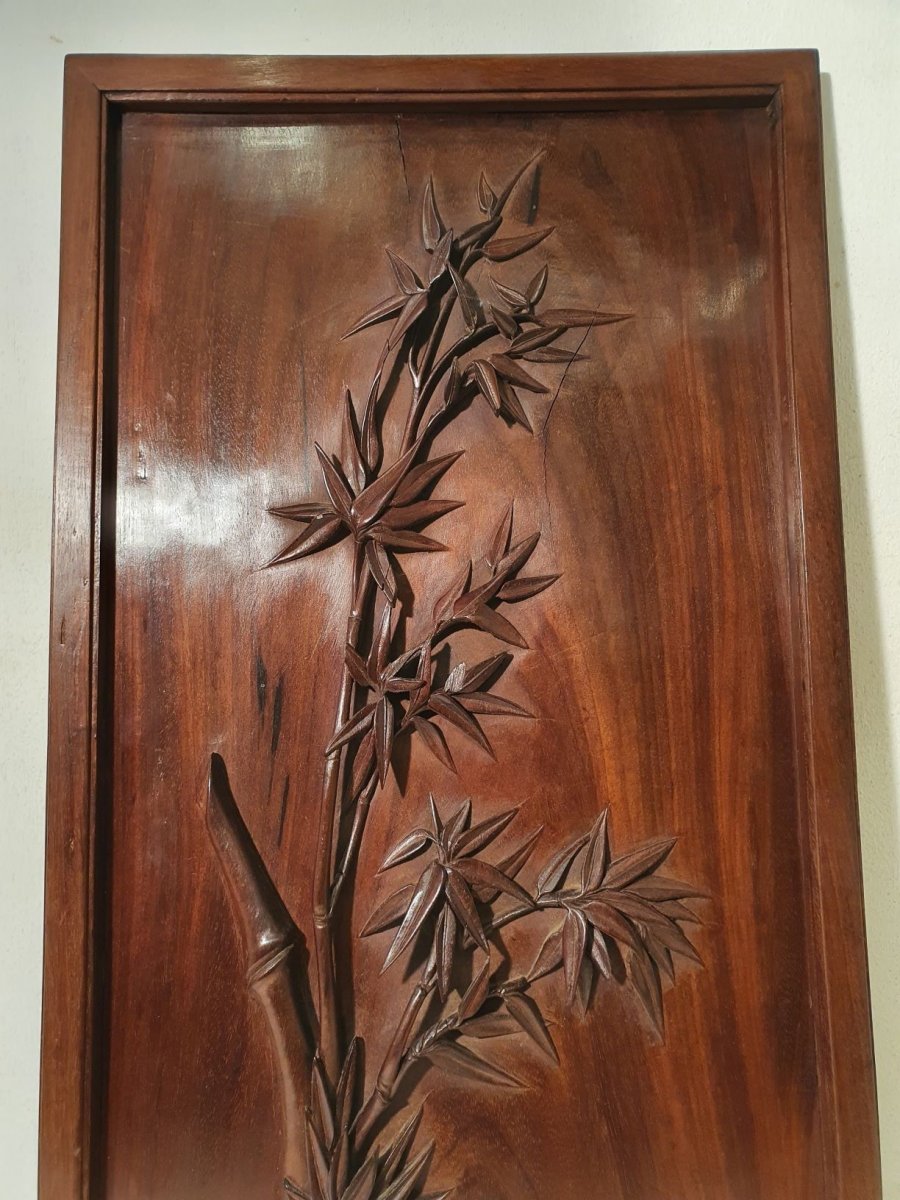 Panneau En Bois Sculpté. Décor Aux Bambous. Indochine, Vers 1900.-photo-3