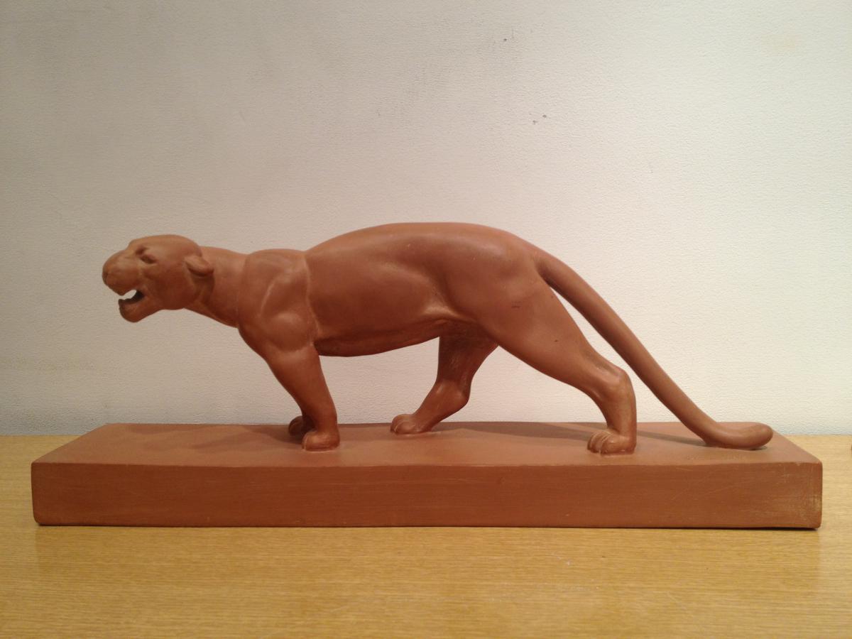 Roaring Panther, Terra Cotta Signed Ouline