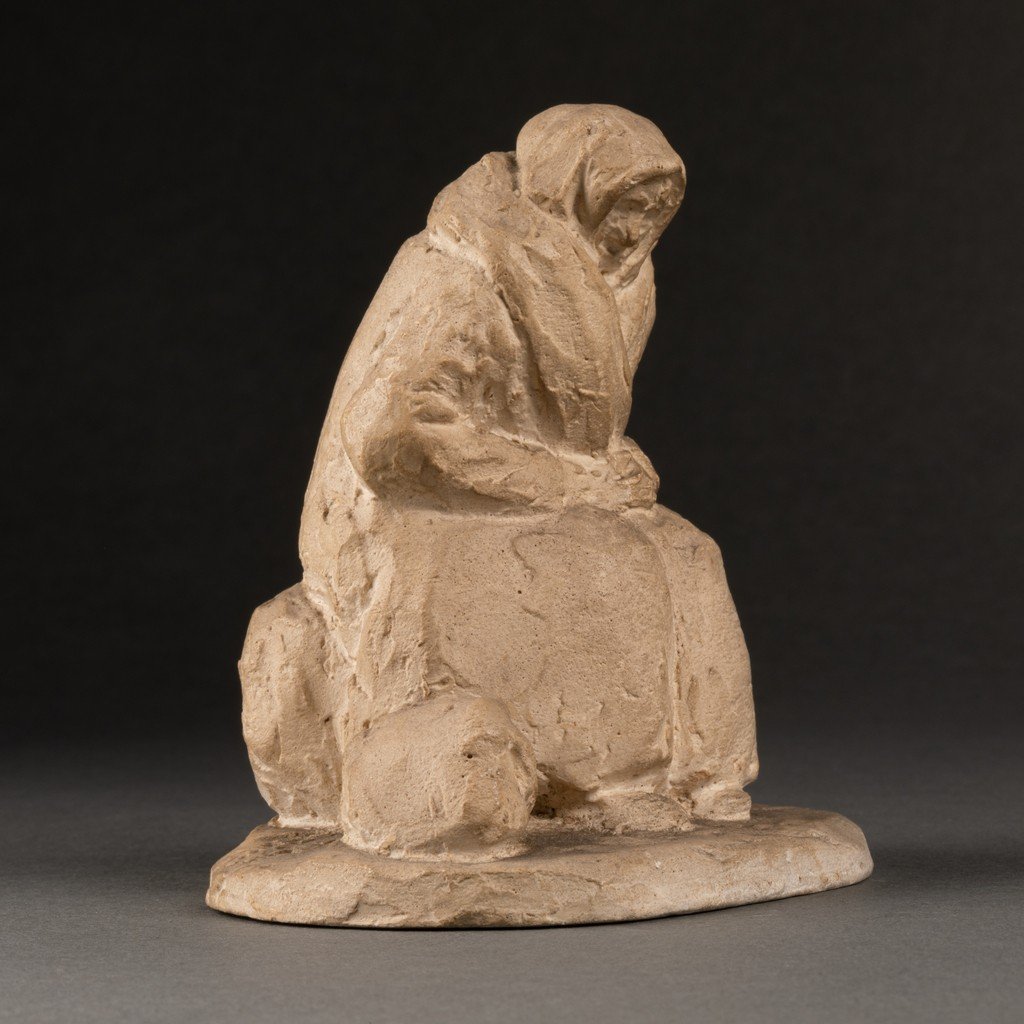 Gaston Schweitzer (1879-1962) Woman Seated On Rocks - Small Patinated Plaster Signed And Dated-photo-3