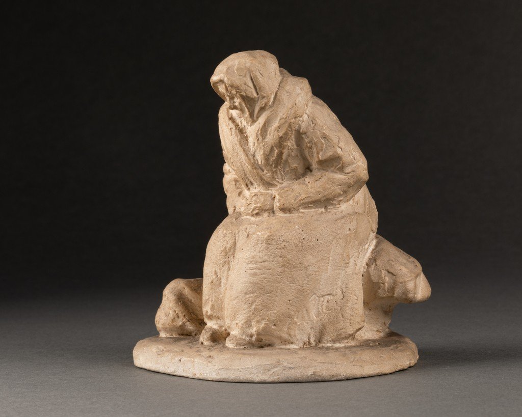Gaston Schweitzer (1879-1962) Woman Seated On Rocks - Small Patinated Plaster Signed And Dated-photo-2
