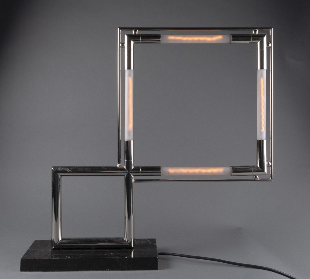 Jacques Adnet (1900-1984) Quadro Lamp, Neon Lights With Dimmers. 1980s/90s Edition