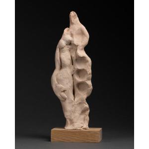 André Belo (1908-1976) - Couple Stylisé, Terre Cuite Blanche, Vers 1960.