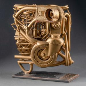 Alain Rothstein (1948) "compression de Caddie", Oeuvre Originale En Métal