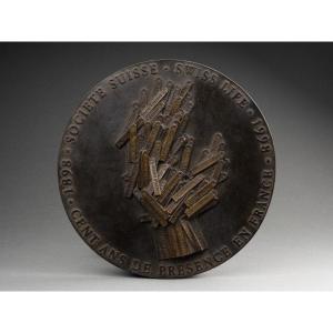 Arman 'the Outstretched Hand' - Patinated Bronze Medallion