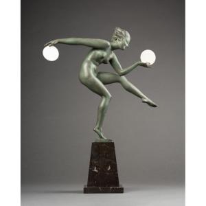 DERENNE (Marcel Bourraine) - Danseuse aux cymbales. Fonte d'Art en alliage patiné  Art Déco