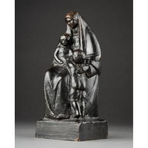 Georges Saupique (1889-1961): "maternity" Patinated Bronze Sculpture, Cast By Valsuani Around 1930