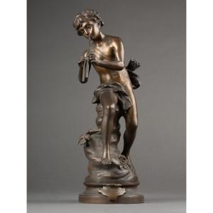 S.Kinsburger : "Amour charmeur", sculpture  en bronze patiné - fin XIXè s