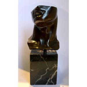 Igor Mitoraj: "portrait Of A Man" For Paco Rabanne - Patinated Bronze On Marble Base - 1984
