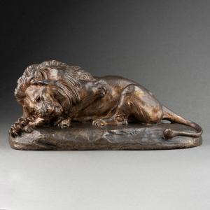 Jules Edmond Masson - Lion Devouring Its Prey, Bronze, Late 19th Century
