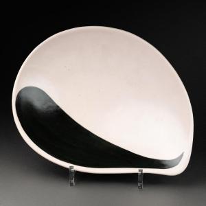 Free-form Black-and-white Glazed Ceramic Cup - 20th Century - Signed