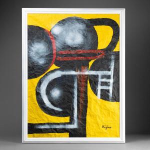 Ladislas Kijno (1921-2012) : « Abstraction », Technique mixte sur papier froissé C. 1970