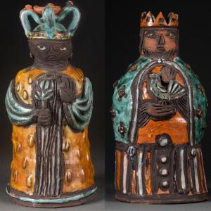 Szekely And Borderie: King And Queen - Glazed Ceramics - Circa 1950