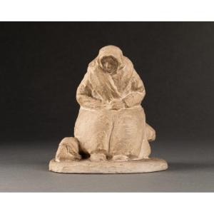 Gaston Schweitzer (1879-1962) Woman Seated On Rocks - Small Patinated Plaster Signed And Dated