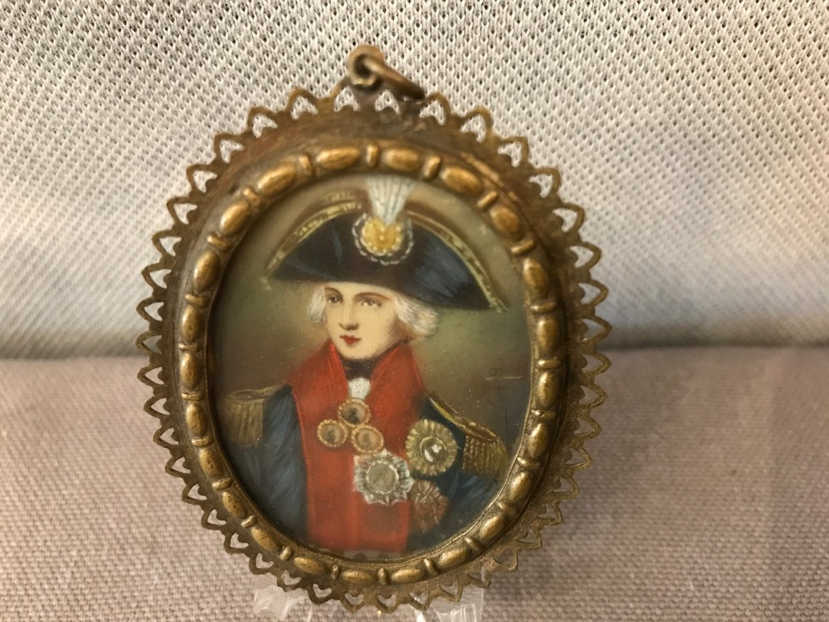 Miniature D’un portrait Ovale De l'Amiral Nelson En Bicorne D’époque fin 18 ème  peint sur ivoire -photo-2